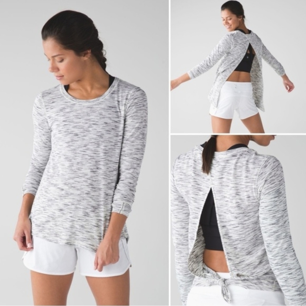 Lululemon 6 The Heat tie Back Running Shirt Workout Top Wmns Long Sleeve